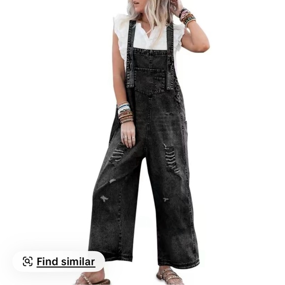 Women's Black Denim Overalls - Picture 1 of 6